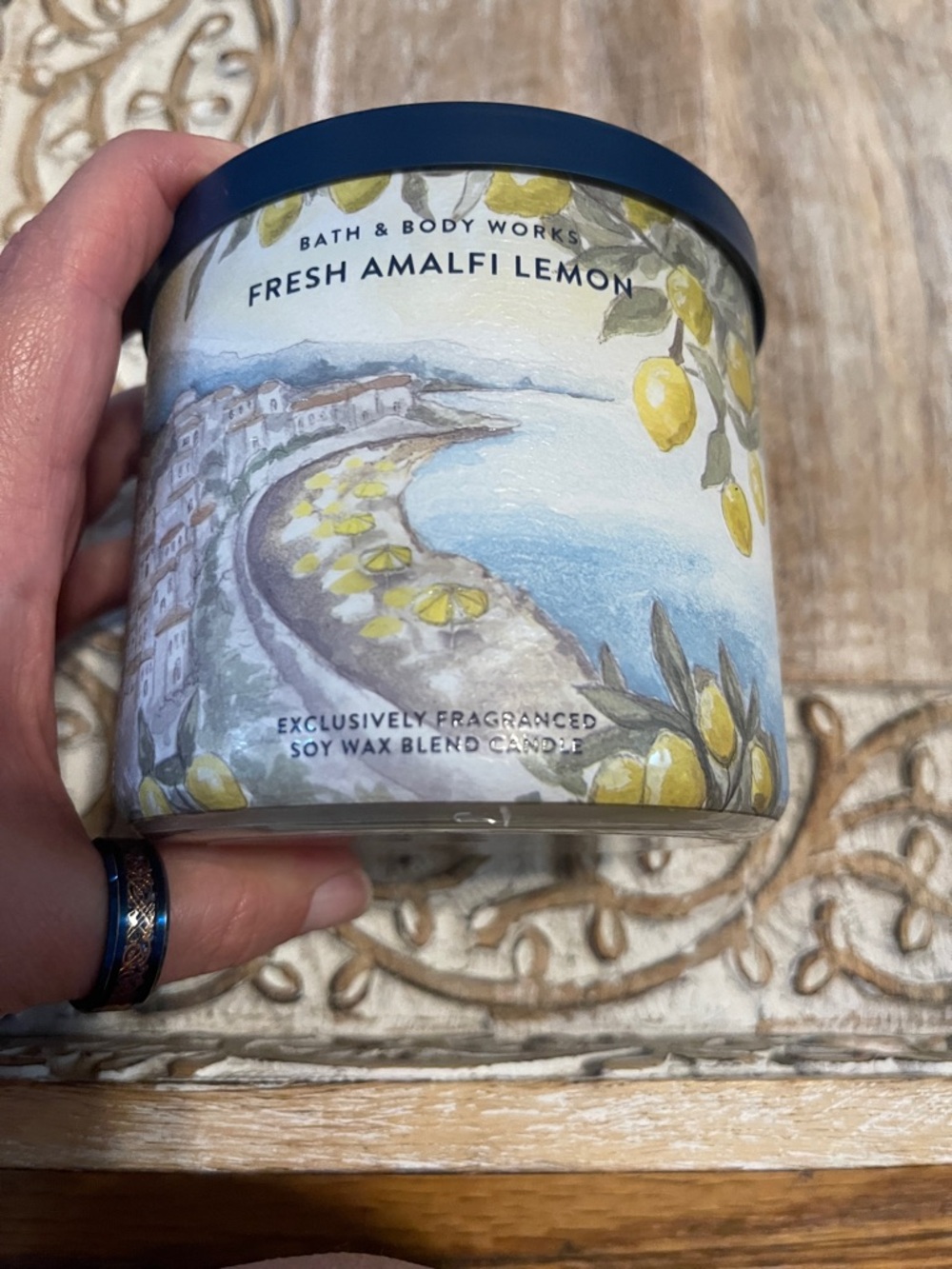 Bath & Body Works Fresh Amalfi Lemon Candle - Blue & Yellow